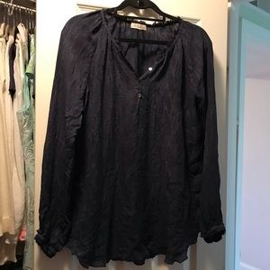 Love shack fancy 100% silk navy top 2